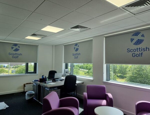 Scottish Golf logo printed office blinds by Forth Blinds